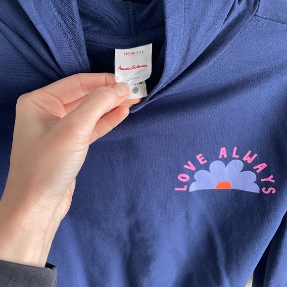 Hanna Andersson Love Always Terry Hoodie - Navy Blue - Size 8 - Picture 6 of 6